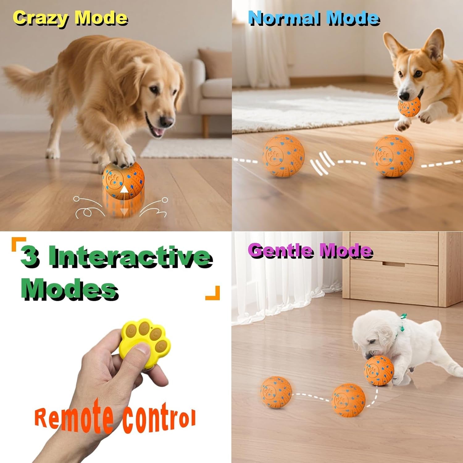 Interactive Dog Toy Ball with Remote: Automatic Bouncing, Vibration and Jumping Action Interactive Toy, Durable Duraspin for Aggressive Chewers, Rechargeable, for Indoor & Outdoor Use Orange.