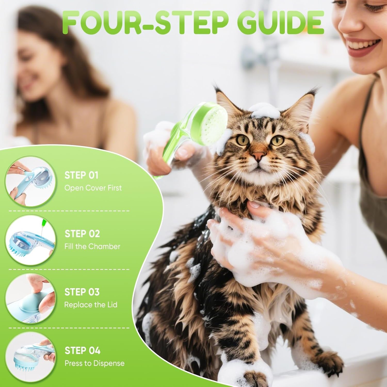 Pet Bath Brush with Shampoo Dispenser, Dog Bath Brush and Grooming Massage Brush for Dogs & Cats, Easy Dog Washing Brush for Short and Long Hair, Coarse and Fine Teeth 2Pcs (Blue)