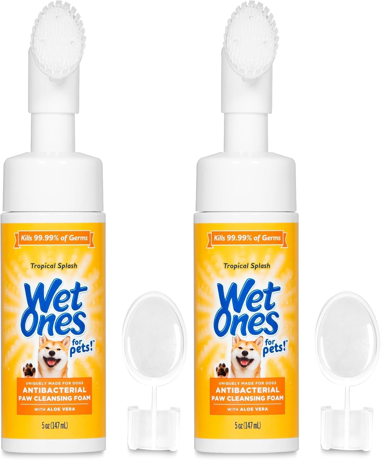 for Pets Antibacterial Dog Paw Cleaner with Built-In Brush, Foaming No-Rinse Formula for Cleaning Dirty Paws after Walks, Gentle Everyday Paw Wash for Dogs, 5 Oz - 2 Pack