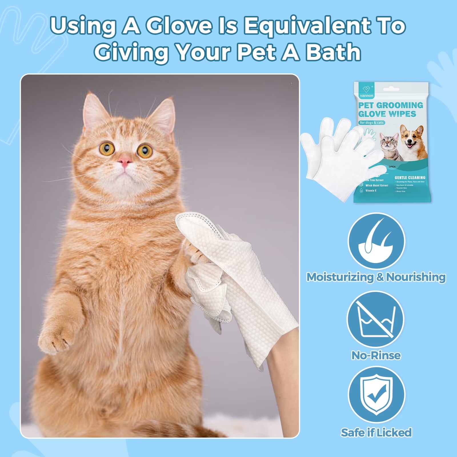 Pet Glove Wipes for Dogs & Cats, Extra Thick Rinse Free Dog Wipes, Unscented, 5 Pack, 30 PCS