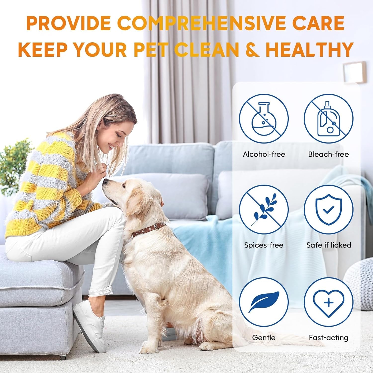 Pet Essential Supplies for Dog & Cat, Cleaning Kit for Whole Body, Pet Wipes Cleaning Deodorizing, Grooming Wipes & Paw Cleaner, Finger Wipes for Teeth, Ear & Eyes, Suitable for Daily Care