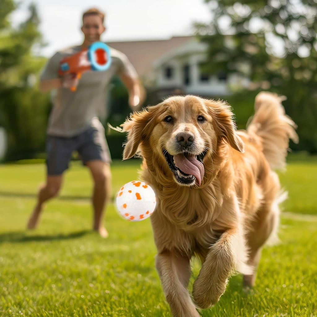 Dog Ball Launcher, Dog Ball Blaster with 3 ETPU Balls, Interactive Thrower for Medium to Large Dogs, Play Fetch Toy for Dogs for Outdoor Exercise