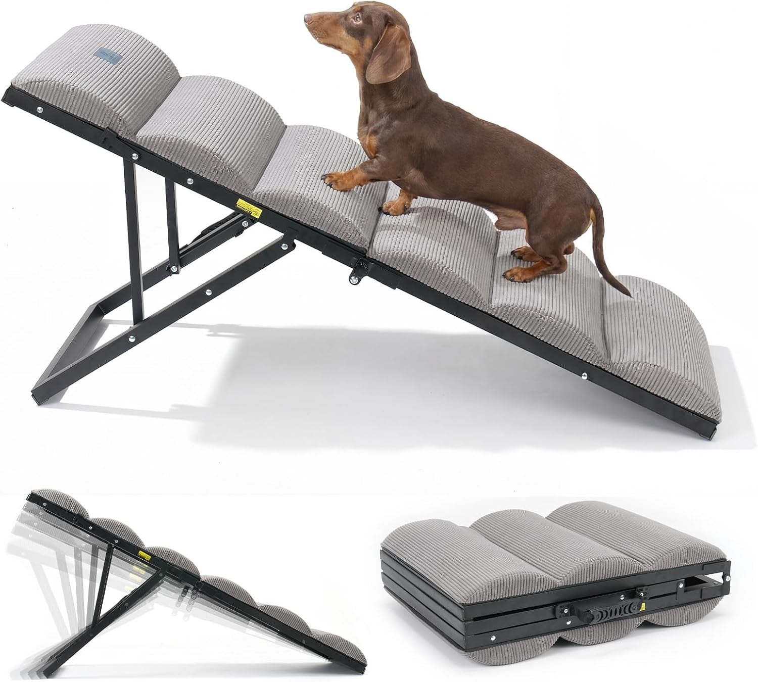 Dog Ramp for Bed Couch Small Large Dogs, Foldable Pet Ramp 12"-20" H | 5 Adjustable Height Portable Dog Ramps for Beds Bedside Folding Doggy Stairs Metal Frame for Senior Dogs, up to 130Lbs