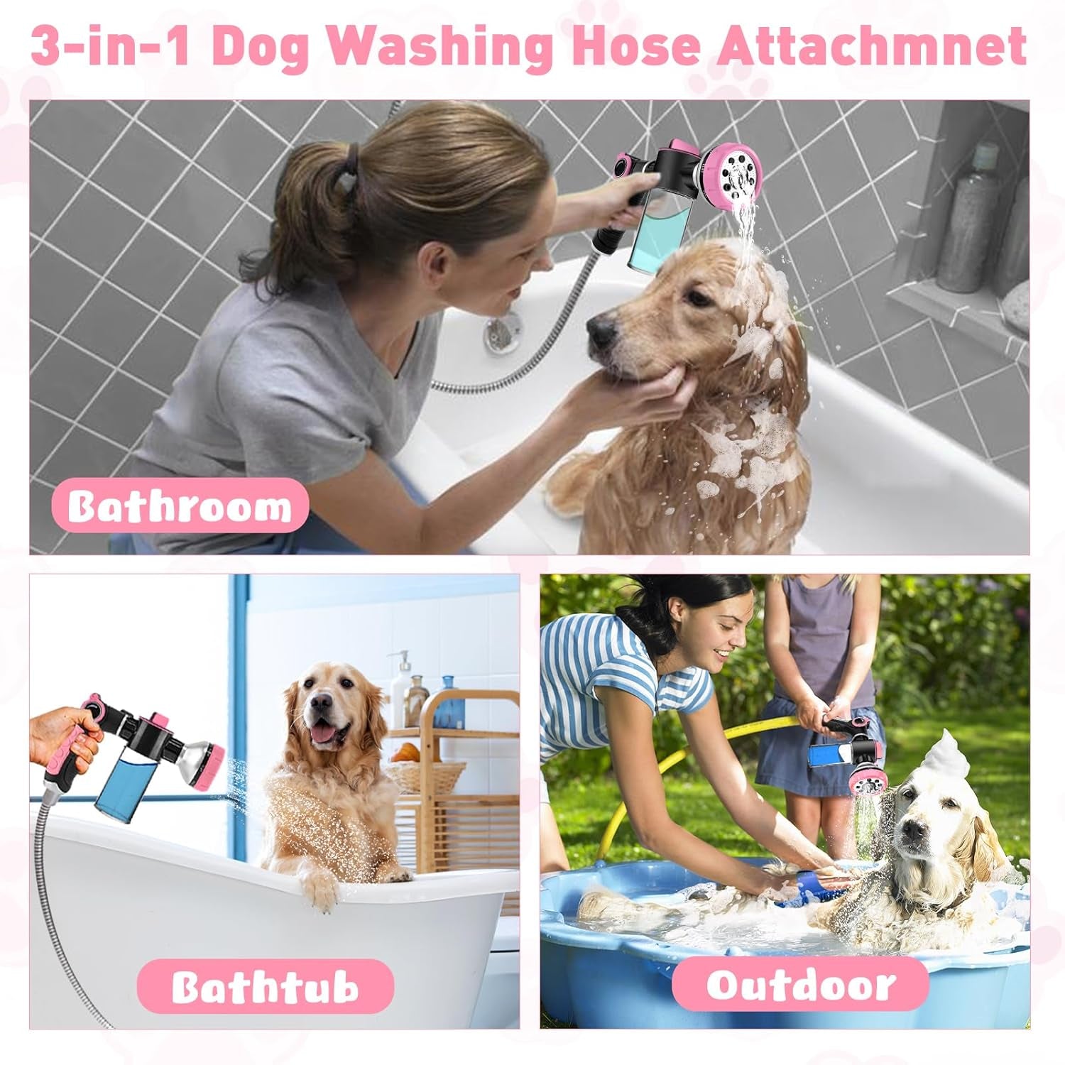 Dog Shower Attachment with 6.6FT Shower Hose, 8 Sprayer Modes Dog Washing Hose Attachment for Bathroom & Bathtub, Outdoor Use Dog Washing Kit with Pet Grooming Glove Shampoo Dispenser and Holder