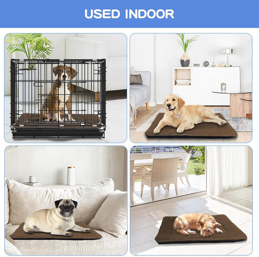 Dog Crate Pad, Washable Cozy Dog Bed Mat for Large Dogs 42"X28", Brown | Ultra Soft Fluffy Kennel Pad with Non-Slip Bottom, Comfortable Sleeping Pet Mat That Fits Most Crates, Sofas, Floors and Cars