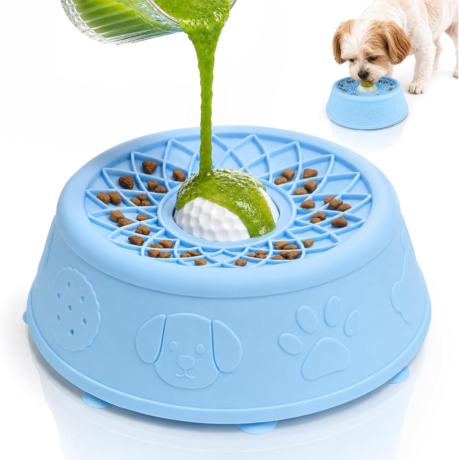 Dog Lick Bowl, Slow Feeder Dog Bowls for Liquid Treats, Food-Grade Silicone Anti-Slip Dog Licking Toy, Bone Broth and Yogurt Puzzle Feeder for Large Medium Puppy Pet & Cats Helps Protect the Stomach