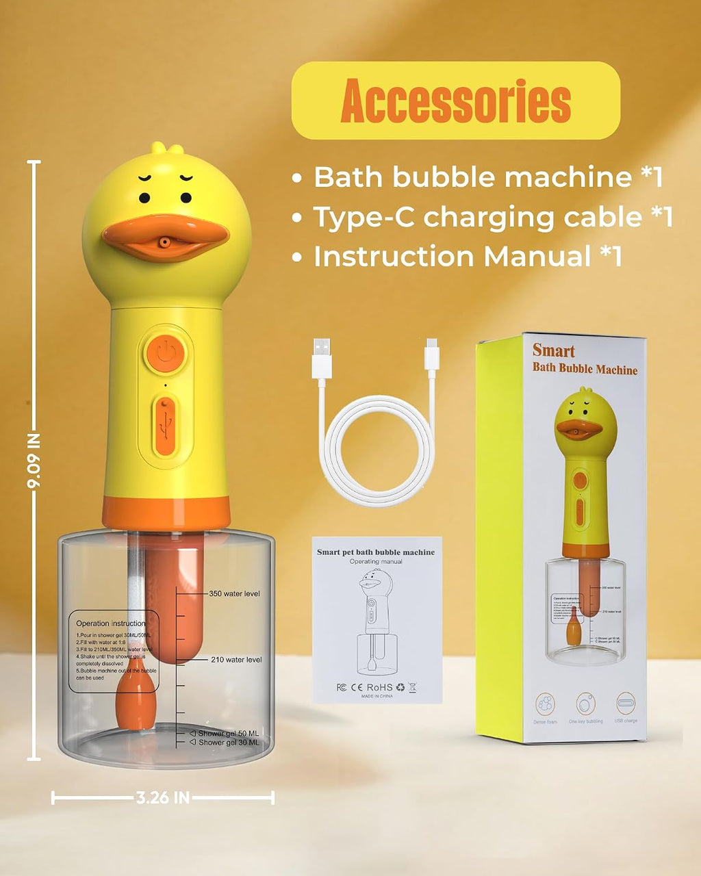 Electric Dog Shampoo Dispenser Dog Shampoo Sprayer Duck Shampoo Foamer for Pet, Foaming Soap Dispenser for Bathtub, Kitchen Sink Cleaning