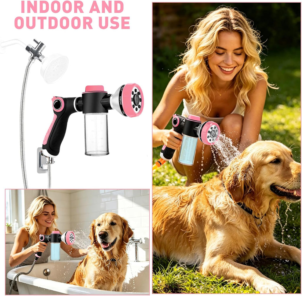 Dog Shower Attachment with 6.6FT Shower Hose, 8 Sprayer Modes Dog Washing Hose Attachment for Bathroom & Bathtub, Outdoor Use Dog Washing Kit with Pet Grooming Glove Shampoo Dispenser and Holder