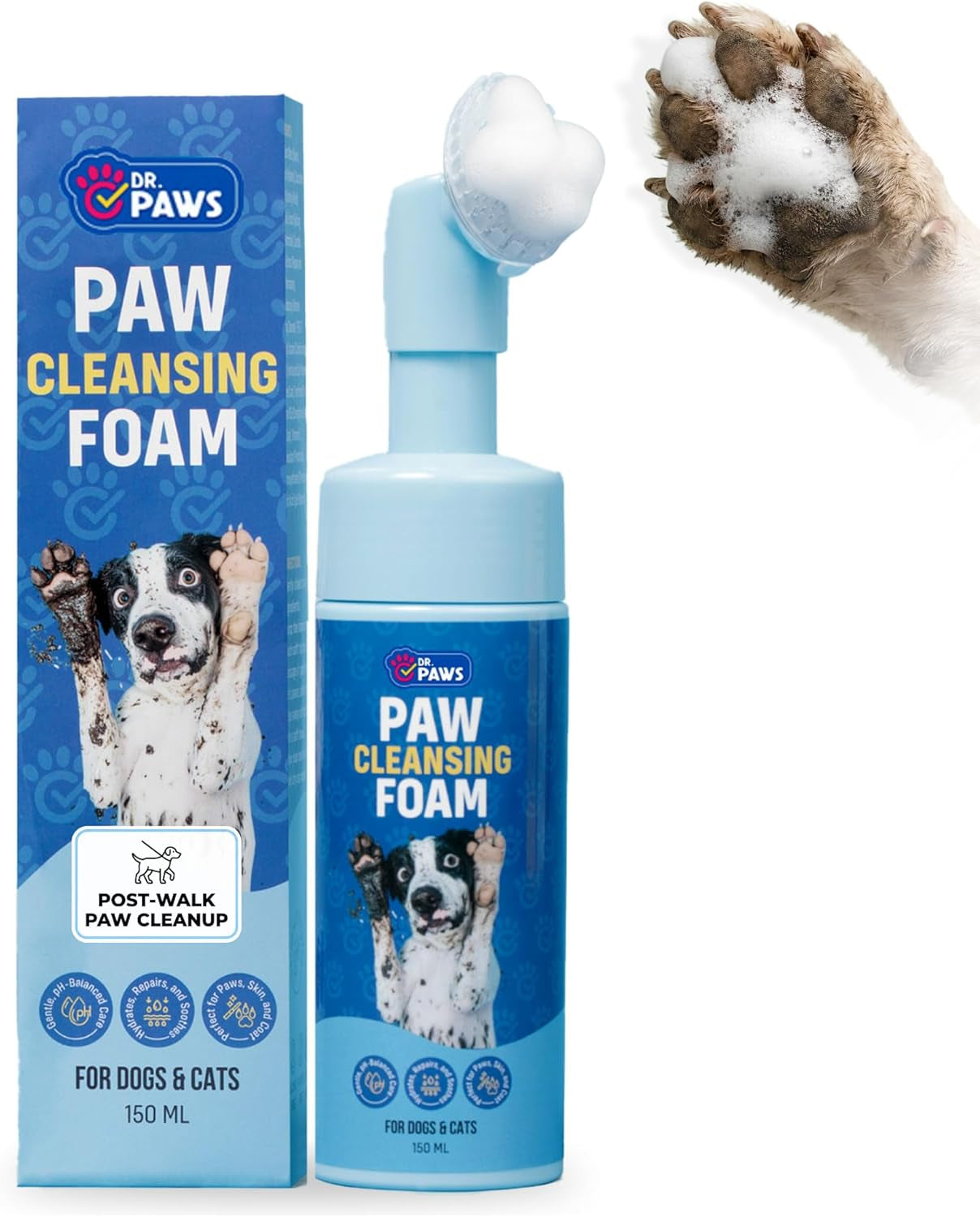 Foaming Dog Paw Cleaner, Non-Toxic, Ph-Balanced, Lick-Safe Paw Cleaner for Dogs, Effective Animal Washer and Feet Cleaner, Wipes for Paws and Butt, Built in Soft-Tip Head - 150Ml