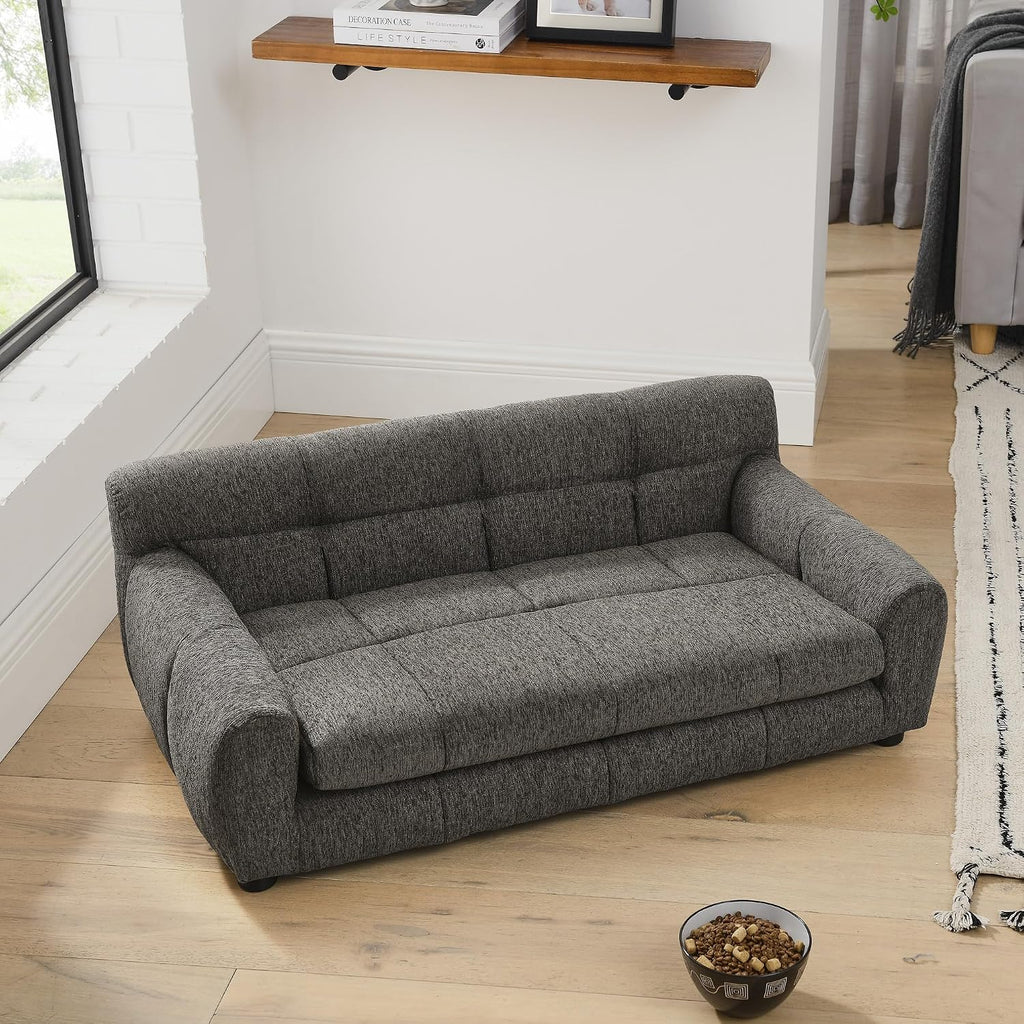 38" Dog Couch, Comfortable Dog Sofa Bed with Backrest and Armrests for Medium and Large Dogs, Linen Cozy Soft Cushion Pet Bed,Dark Gray