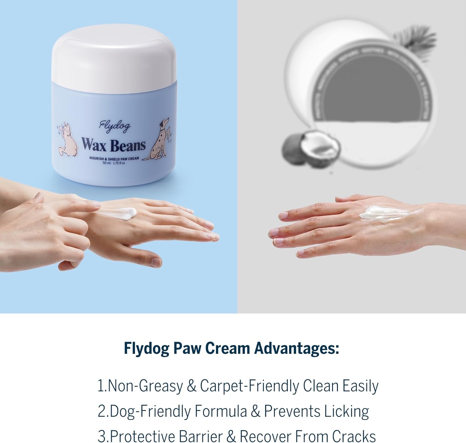 Lick-Safe Dog Paw Cream – Non-Greasy Paw Pad and Nose Balm for Dogs, Fast-Absorbing Avocado Plant Formula, Winter Paw Balm for Outdoor Dry Cracked Pads & Snout (50Ml)
