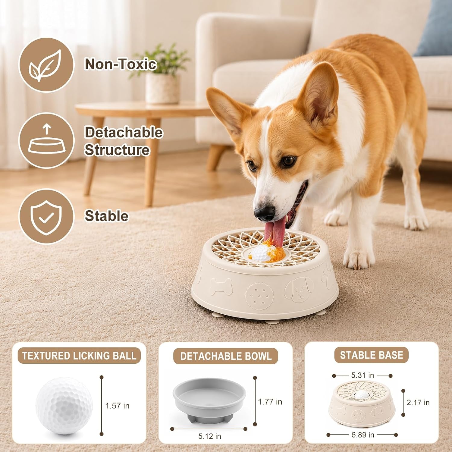 Dog Lick Bowl, Slow Feeder Dog Bowls for Liquid Treats, Food-Grade Silicone Anti-Slip Dog Licking Toy, Bone Broth and Yogurt Puzzle Feeder for Large Medium Puppy Pet & Cats Helps Protect the Stomach