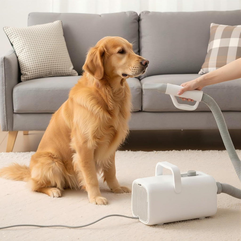 Dog Hair Dryer with Heater for Grooming, High Velocity Speed | 1550W Dog Blow Dryer, Temperature Adjustable Dog Blower Grooming, White