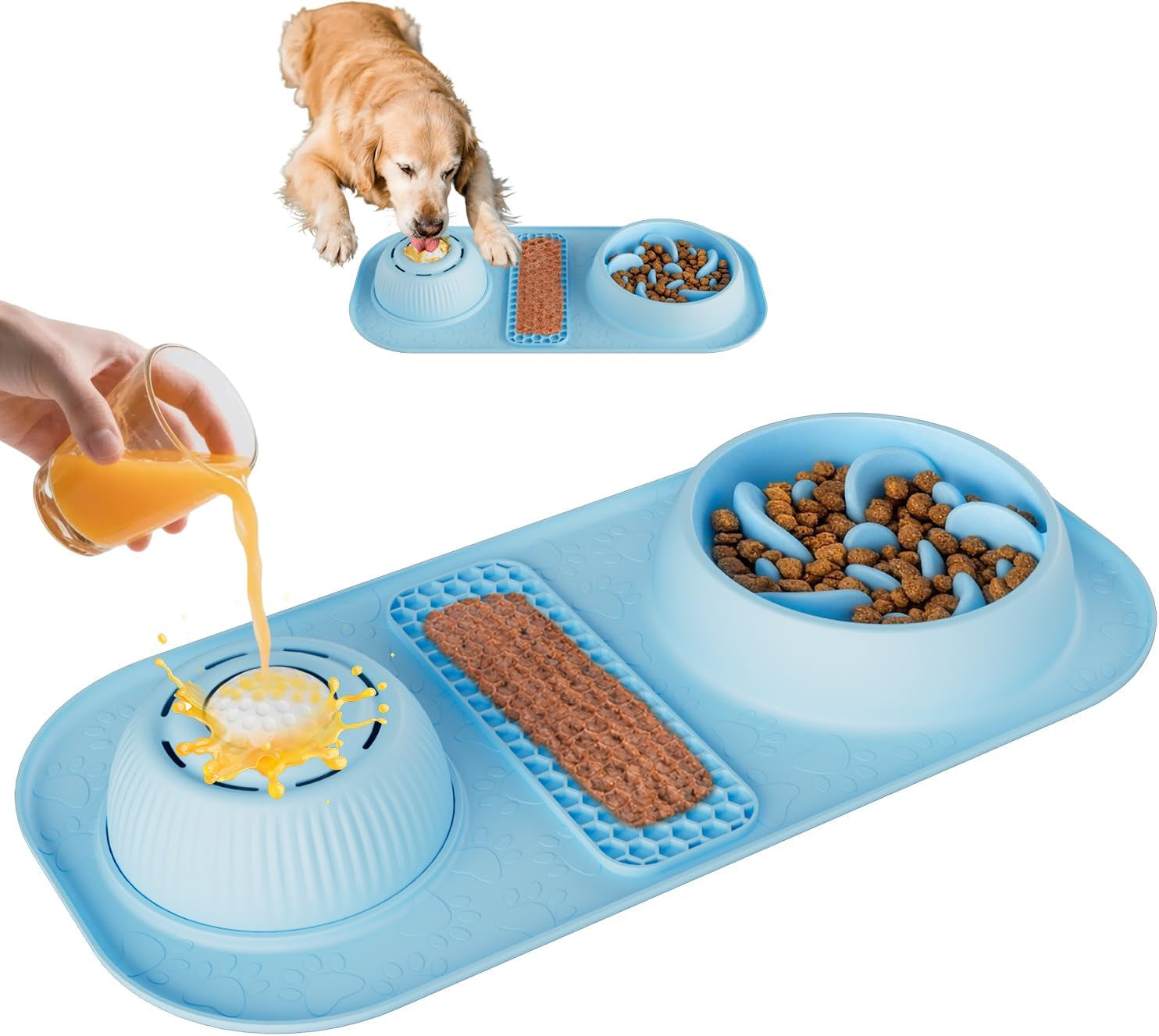 Dog Lick Bowl with Rolling Ball, 3 in 1 Slow Feeder Dog Bowls, Bone Broth Dog Licking Bowl with Lick Mat & Interactive Rolling Ball, Non-Slip Dog Enrichment Toy for Small Medium Large Breed