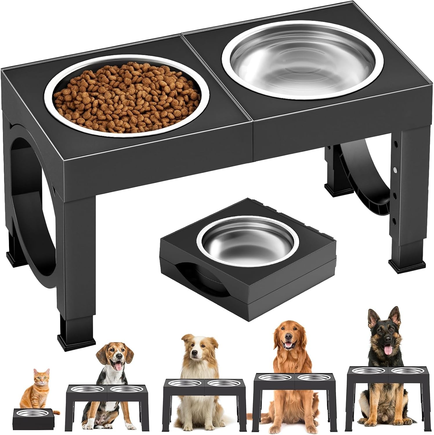 Elevated Dog Bowls Large Breed Raised Dogs Bowl Stand Large/Medium Sized Dog Slow Feeder Dogs Bowls Food Water Stands 5 Heights Adjustable 9/11/12/14In Pet Feeder Dish Station
