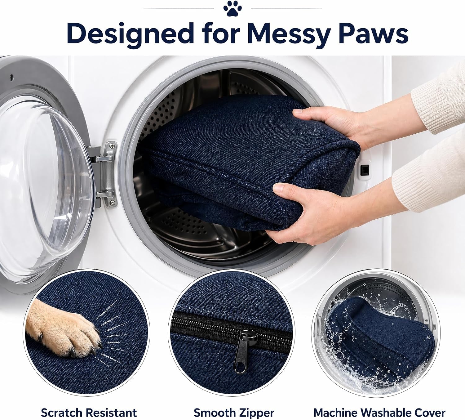 Dog Couch Bed for Small to Medium Dogs, Orthopedic Bolster Dog Sofa Bed with Removable Washable Cover, Elevated Pet Couch with Armrests, Navy Blue