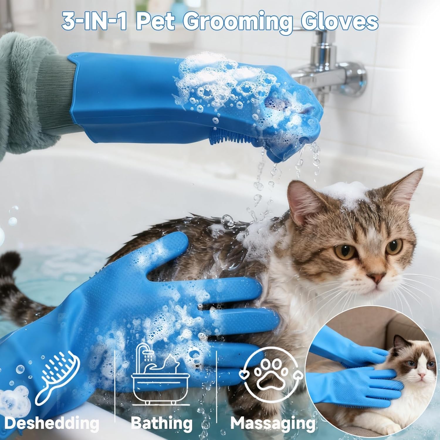 2PCS Dog Washing Gloves and Dog Shampoo Brush, Dog Bath Brush That Can Add Dog Shampoo, Dog Bath Supplies Dog and Cat Bath Set