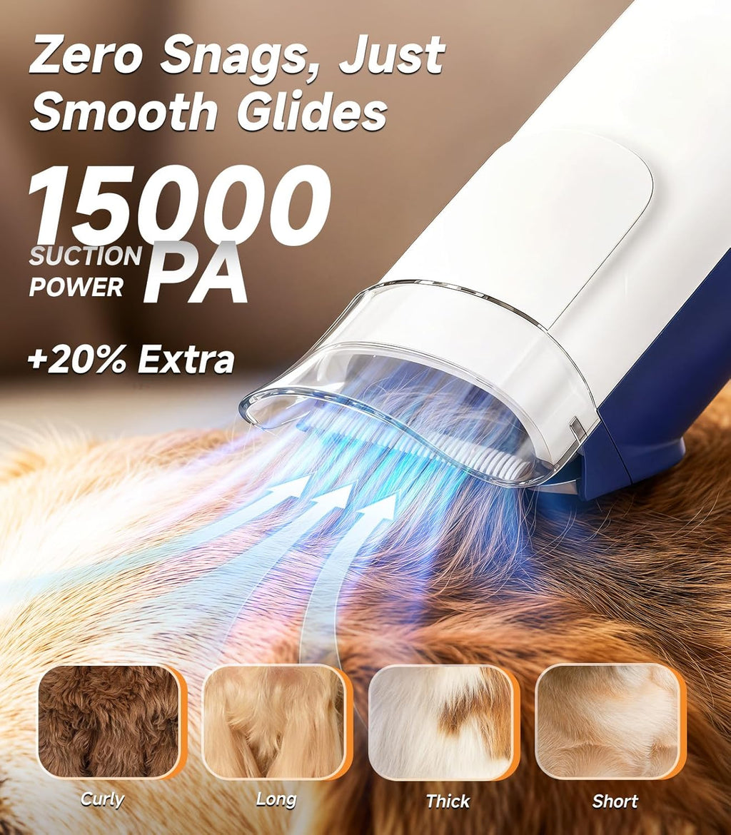 Dog Grooming Vacuum Kit, 15000Pa Clipper, Shedding Brush, 2L, White | Brush, Trim and Deshed at Home with Less Flying Fur, Mess-Control Suction and Fewer Emptying Breaks during Longer Sessions