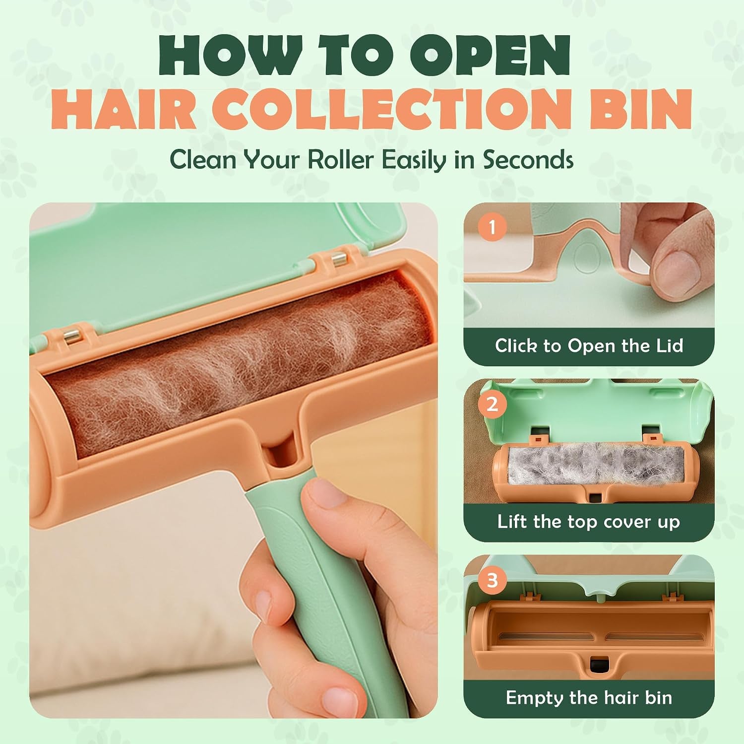 Pet Hair Remover Roller - Reusable Lint Roller for Dog and Cat Hair, Easy to Clean Electrostatic Pet Hair Removal Tool with Ergonomic Grip for Bedding, Couch, Carpet and Car Interiors