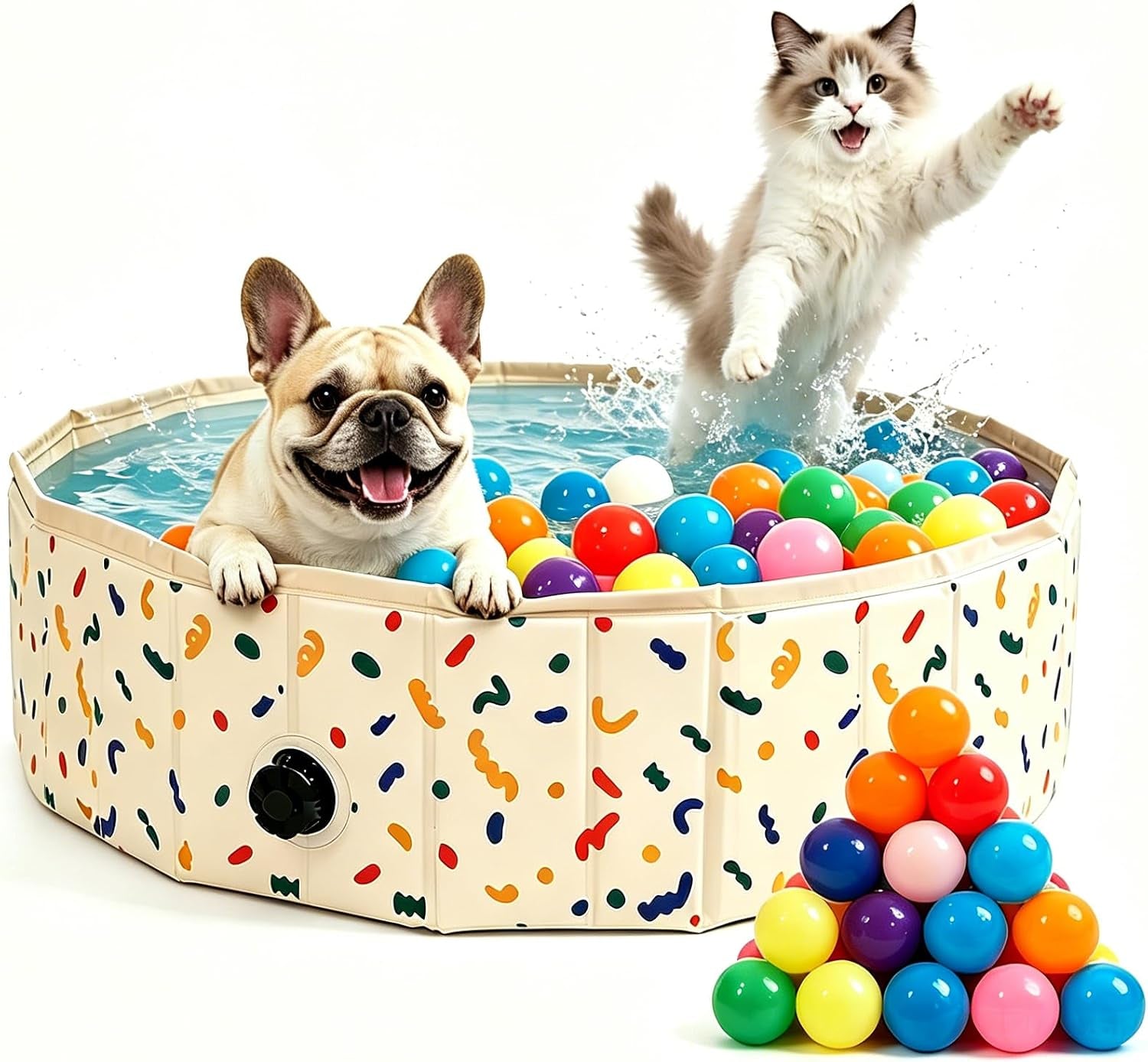Foldable Dog Ball Pit with 64 Balls Included & Dog Pool, Portable Multifunctional Ball Pit for Dogs & Cats, Anti-Collapse Non-Slip Pet Play Pool (Beige S+64 Balls)