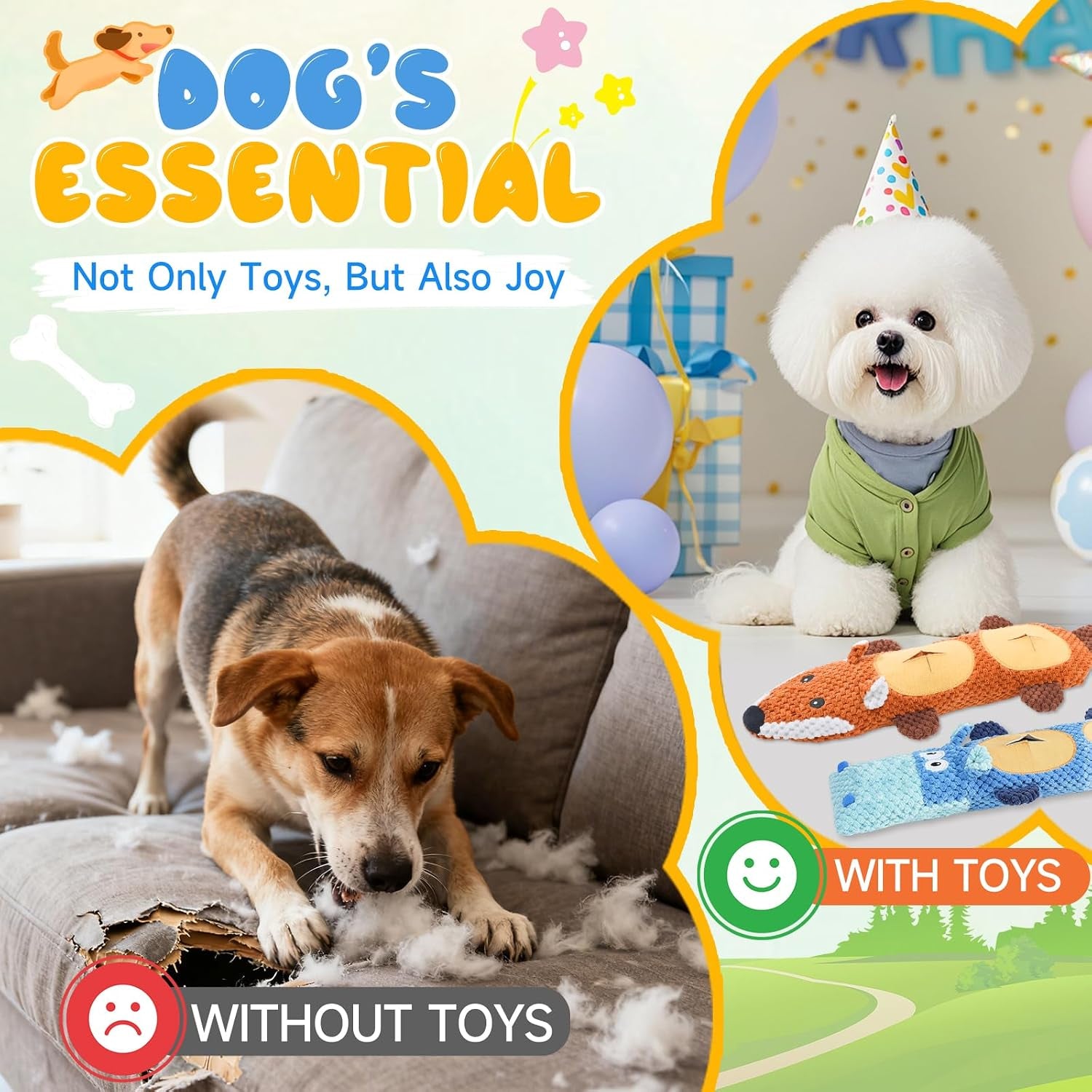 Dog Toys for Aggressive Chewers 2 Pack, No Stuffing Squeaky Chew Toy for Small Medium Breed, Puppy Teething Interactive Dog Toys to Keep Them Busy