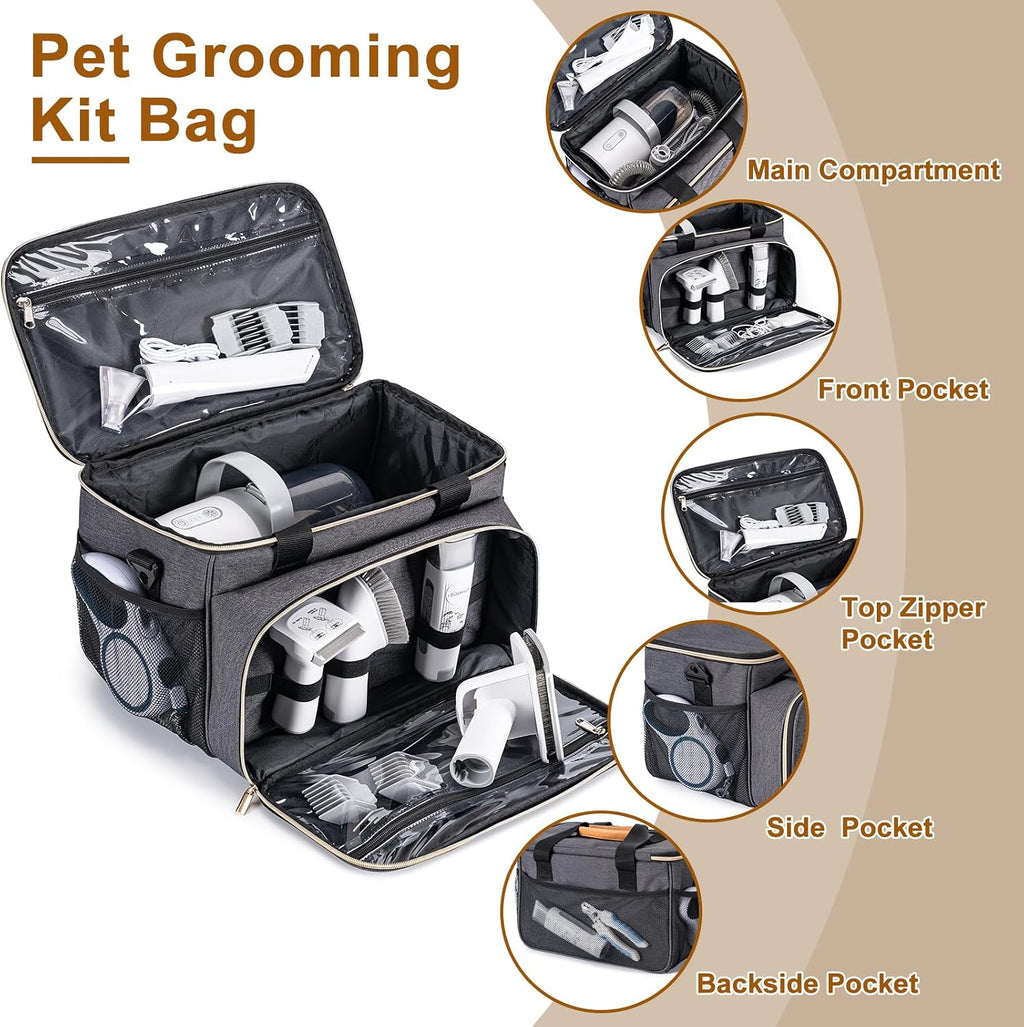 Dog Grooming Vacuum Bag, Pet Grooming Kit Bag Perfect for Dog Hair Vacuum & Grooming Tool Kit Accessories- Grey