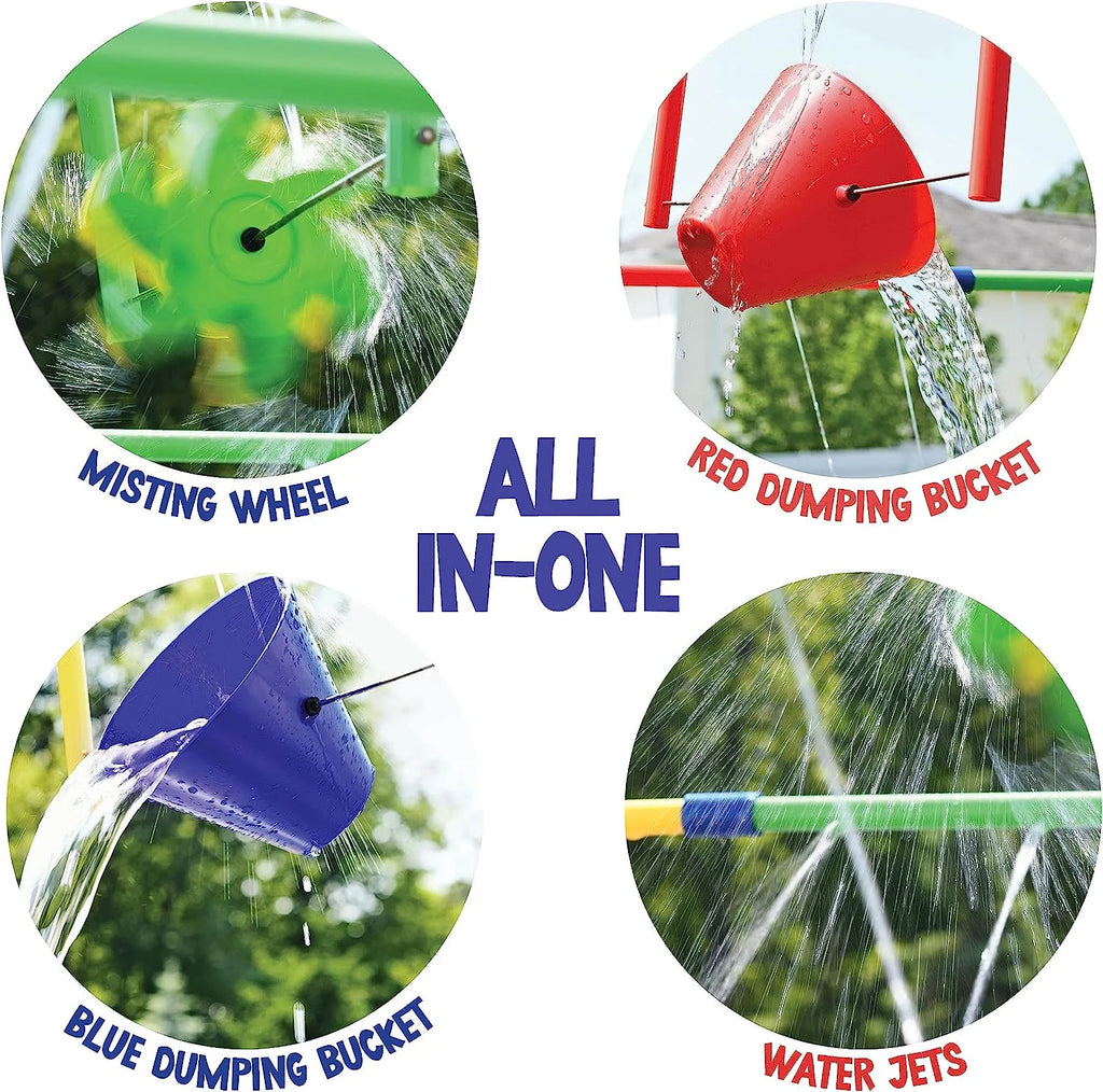 Backyard Waterpark Sprinkler 77" Water Toy for Kids, Outdoor Fun Water Play with Dump Buckets for a Family Splash Wheel Water Toys for Backyard