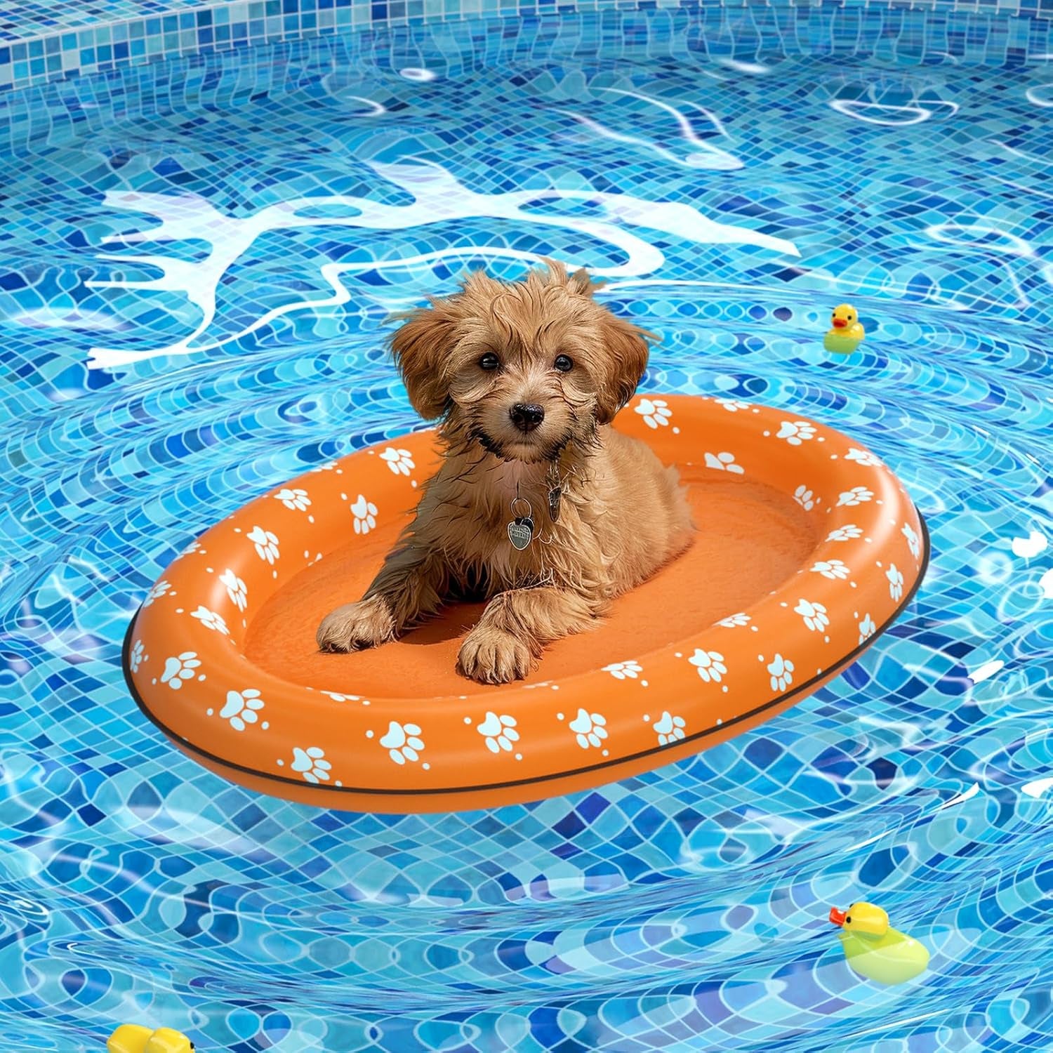 Dog Float Raft - Inflatable Dog Swimming Float for Summer (Small, Yellow Bones)