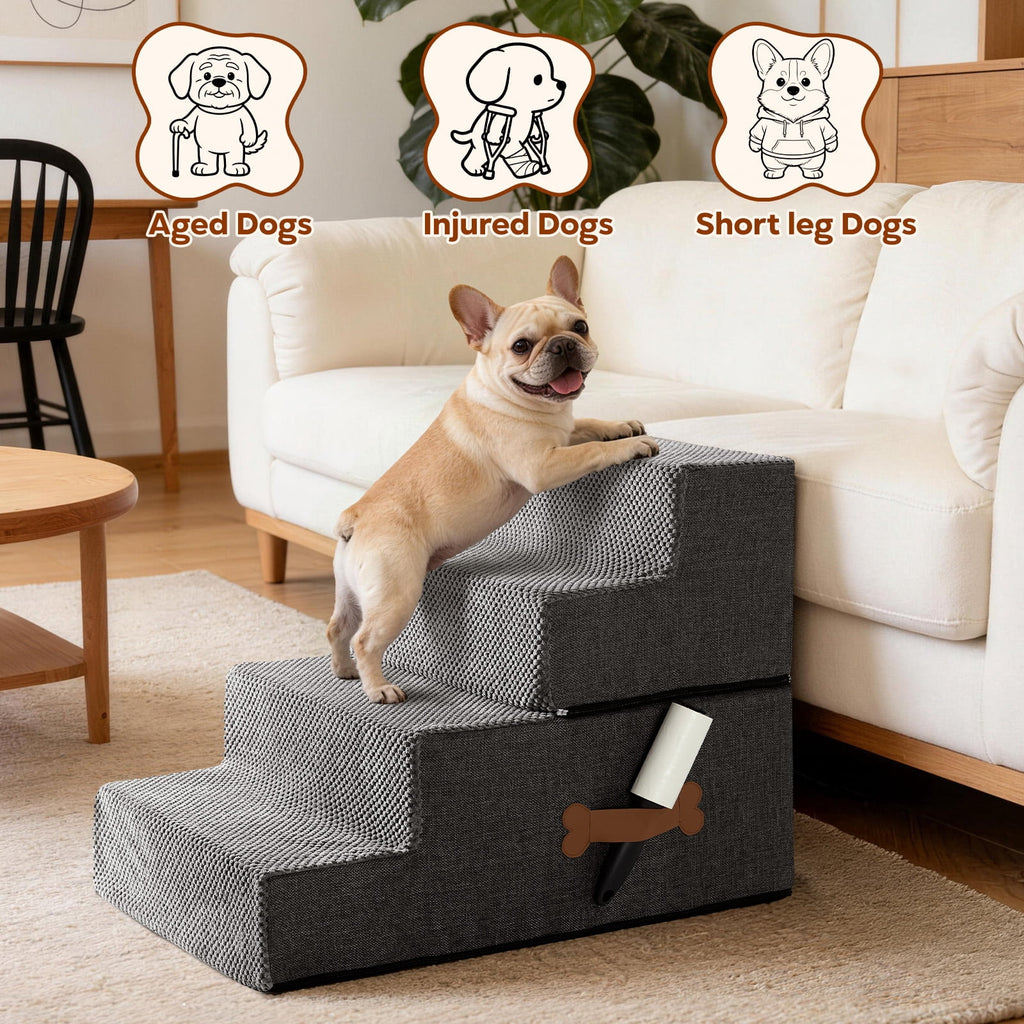 Dog Stairs for Bed 18" H, 4-Step Dog Steps for Small Dogs and Cats, Indoor Non-Slip Balanced Pet Stairs Suitable for Puppy,Grey