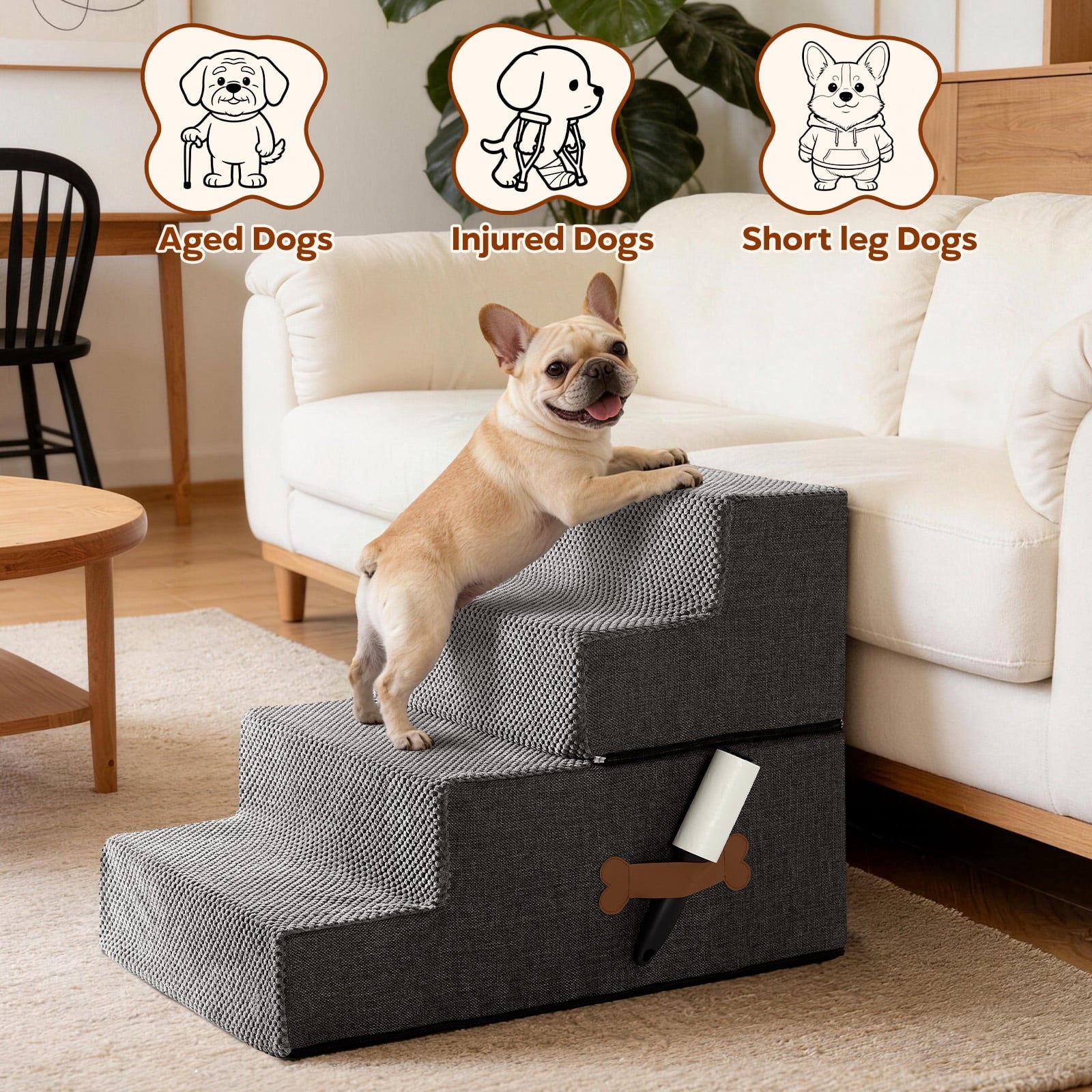 Dog Stairs for Bed 18" H, 4-Step Dog Steps for Small Dogs and Cats, Indoor Non-Slip Balanced Pet Stairs Suitable for Puppy,Grey