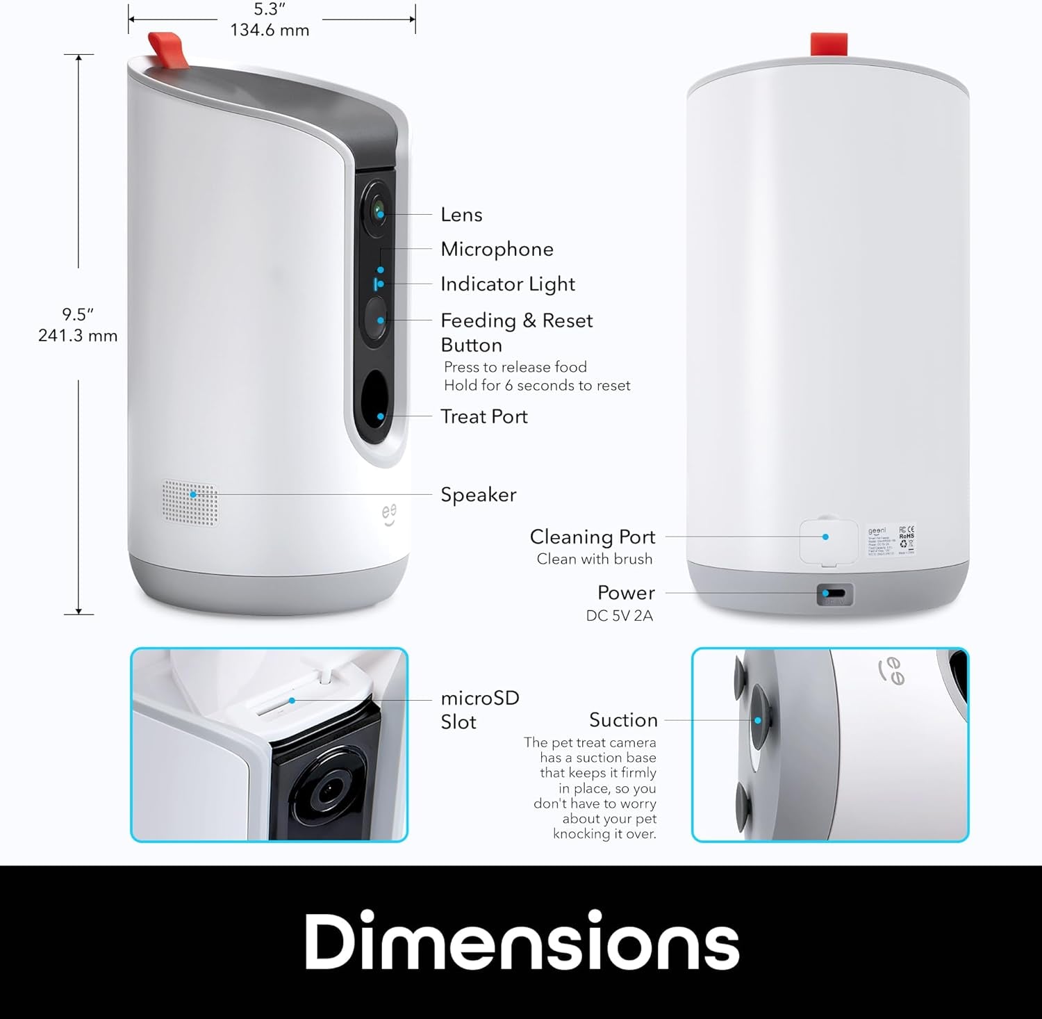 Pet Treat Dispenser with Camera - 2K HD Wifi Enabled, Dog and Cat Automatic Smart Feeder, Two-Way Audio, Night Vision, Auto-Follow, Remote Access with App, Alexa and Google Compatible, White