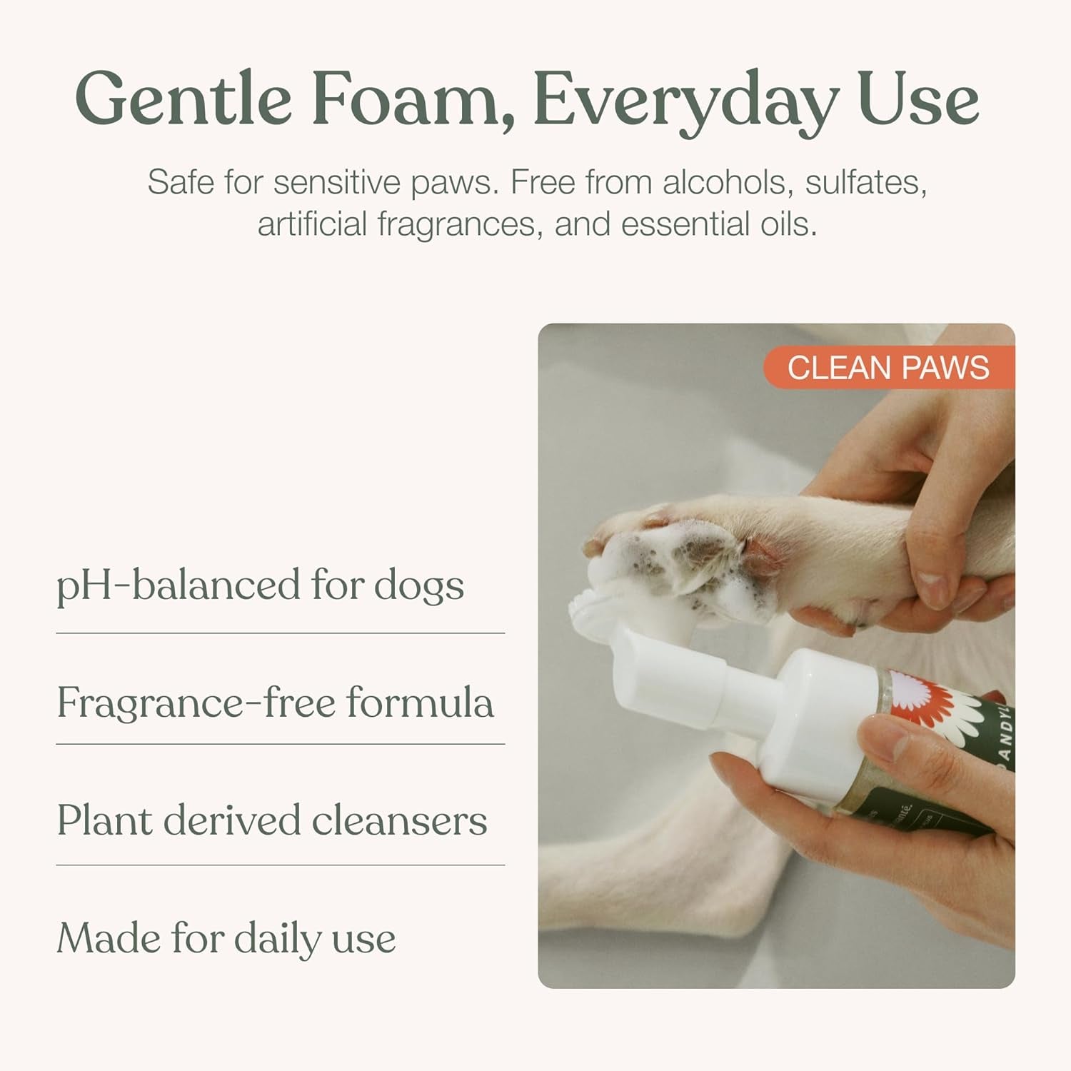 Dog Paw Cleaner, Clean Paws, No Rinse Foam Cleaner with Brush, 5 Fl Oz |  Dog Paw Washer, Fragrance Free, Ph Balanced, Waterless, Foaming Washer with Silicone Brush, Pet Cleaning Supplies