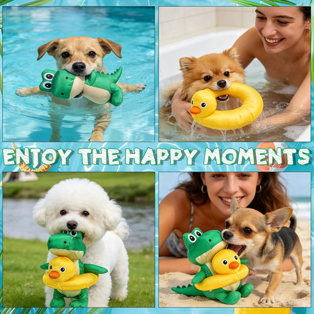 2-In-1 Squeaky Floating Dog Toys for Small Medium Large Dogs, Crocodile & Duck Set Water Pool Toys with Squeakers, Interactive Outdoor Fetch Pet Toy for Beach Lake Summer Essentials