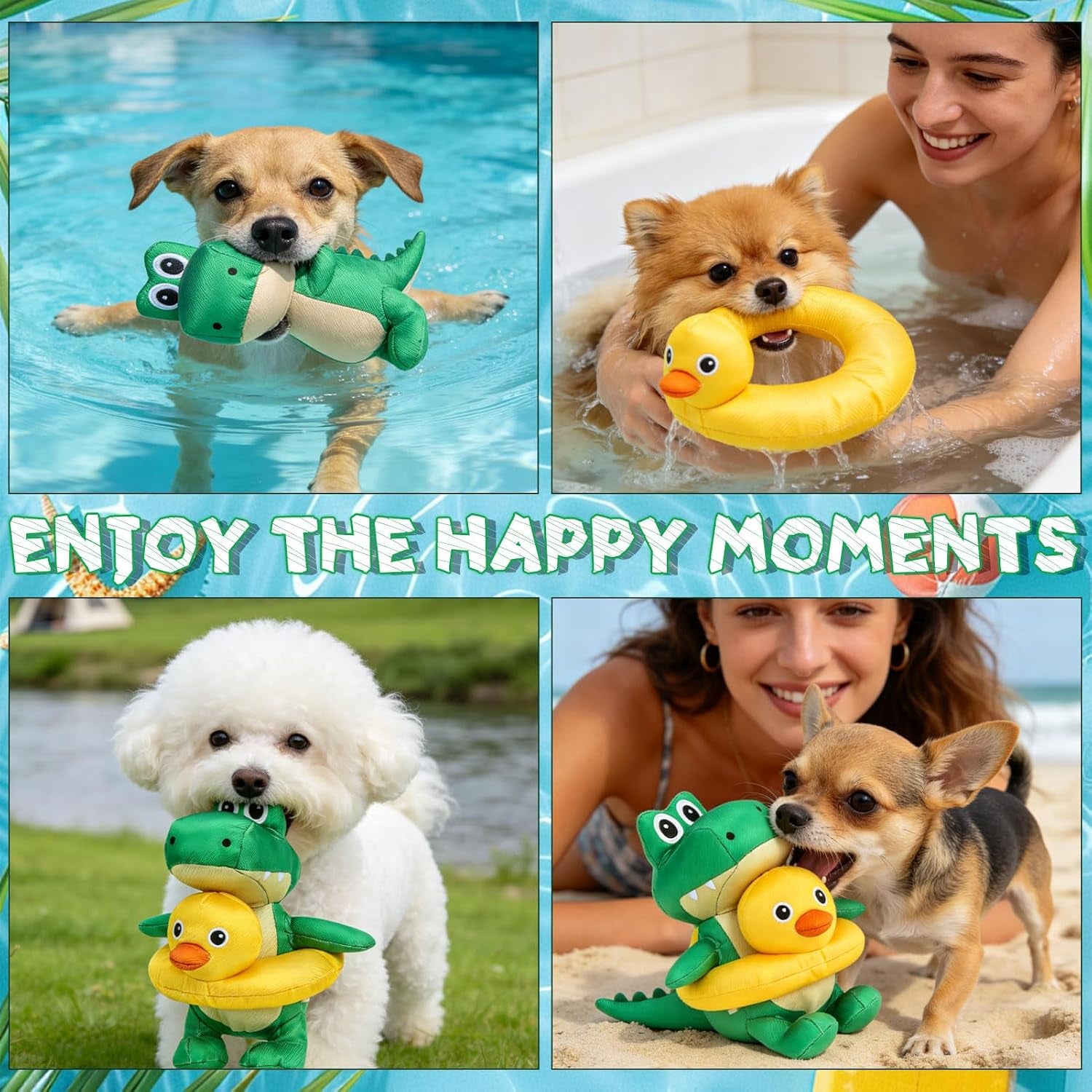 2-In-1 Squeaky Floating Dog Toys for Small Medium Large Dogs, Crocodile & Duck Set Water Pool Toys with Squeakers, Interactive Outdoor Fetch Pet Toy for Beach Lake Summer Essentials