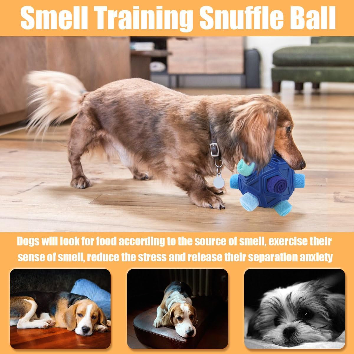 Dog Snuffle Ball-Interactive Puzzle Dog Toys Encourage Natural Foraging Skills Slow Feeder for Training and Stress Relief, Cloth Strip Hiding Food Treat Dispenser Dog Toy