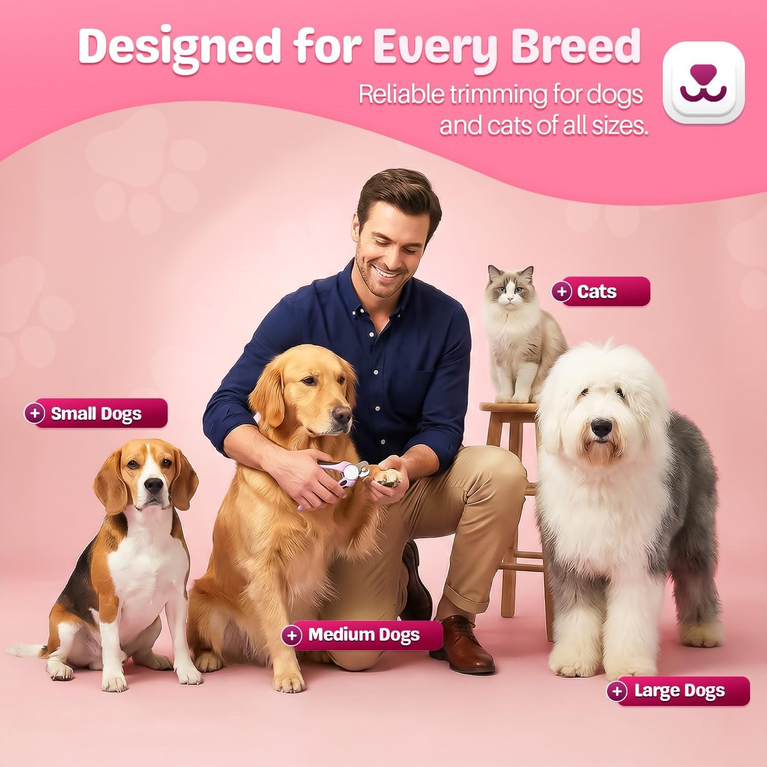 Dog Nail Clippers and Cat Nail Trimmer with Safety Guard, Pink | Pet Nail Clippers with a 3.5 Mm Stainless Steel Blade for Grooming Puppies, Indoor Cats and Small, Medium or Large Dog Breeds