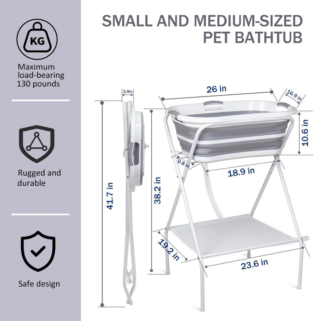 Portable Dog Bath Tub and Dog Washing Station, Collapsible Elevated Pet Tub for Bathing, Showering, Grooming, Pet Bathing Basin for Small to Medium Dogs, Cats and Other Pets (Built-In Drainage System)
