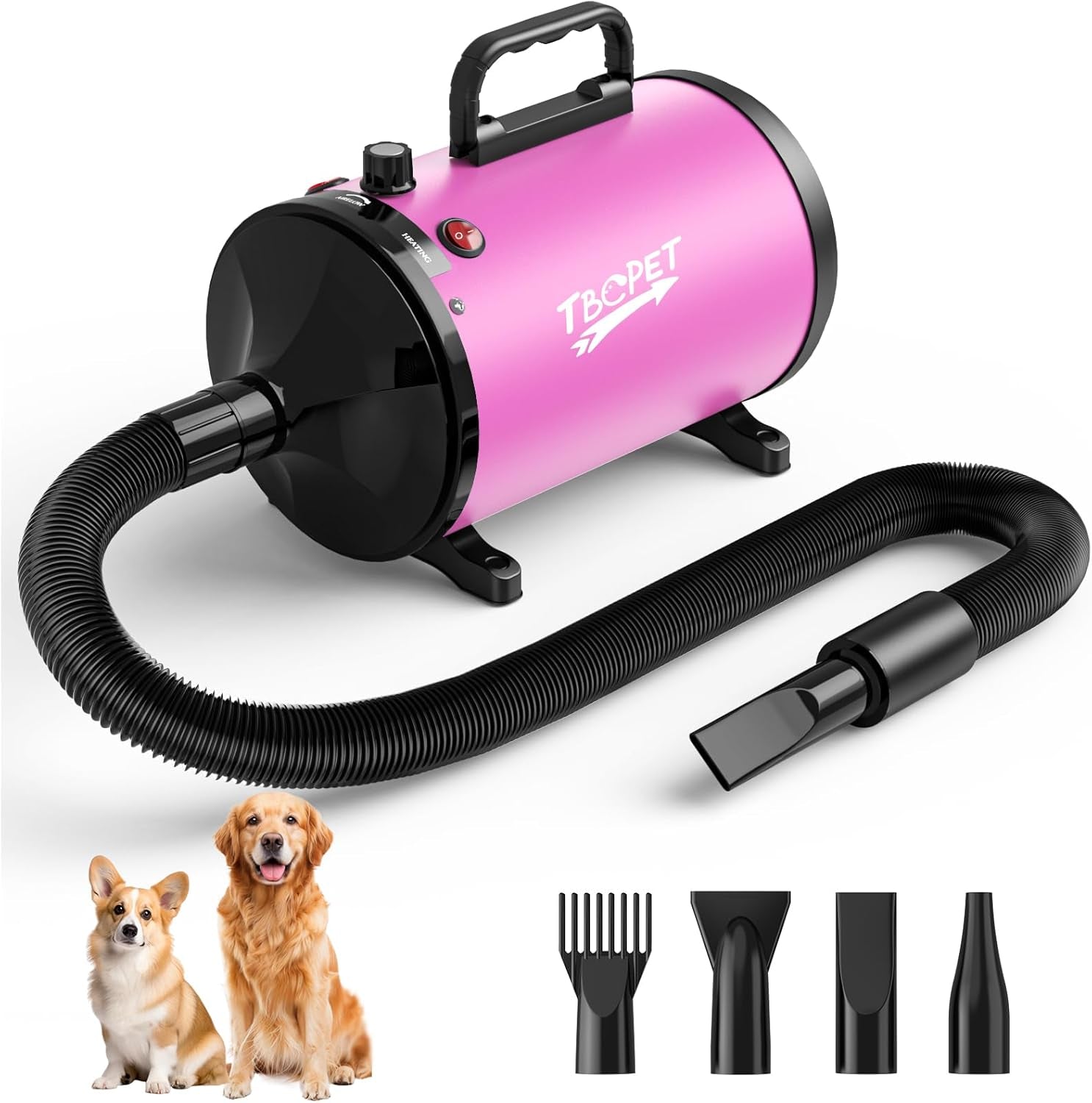 Dog Dryer High Velocity Dog Hair Dryer 5.2HP/3800W, Stepless Adjustable Speed Temperature Dogs Grooming Blow Dryer, Pet Dryer with 4 Nozzles,Blow Dryer for Dogs, White