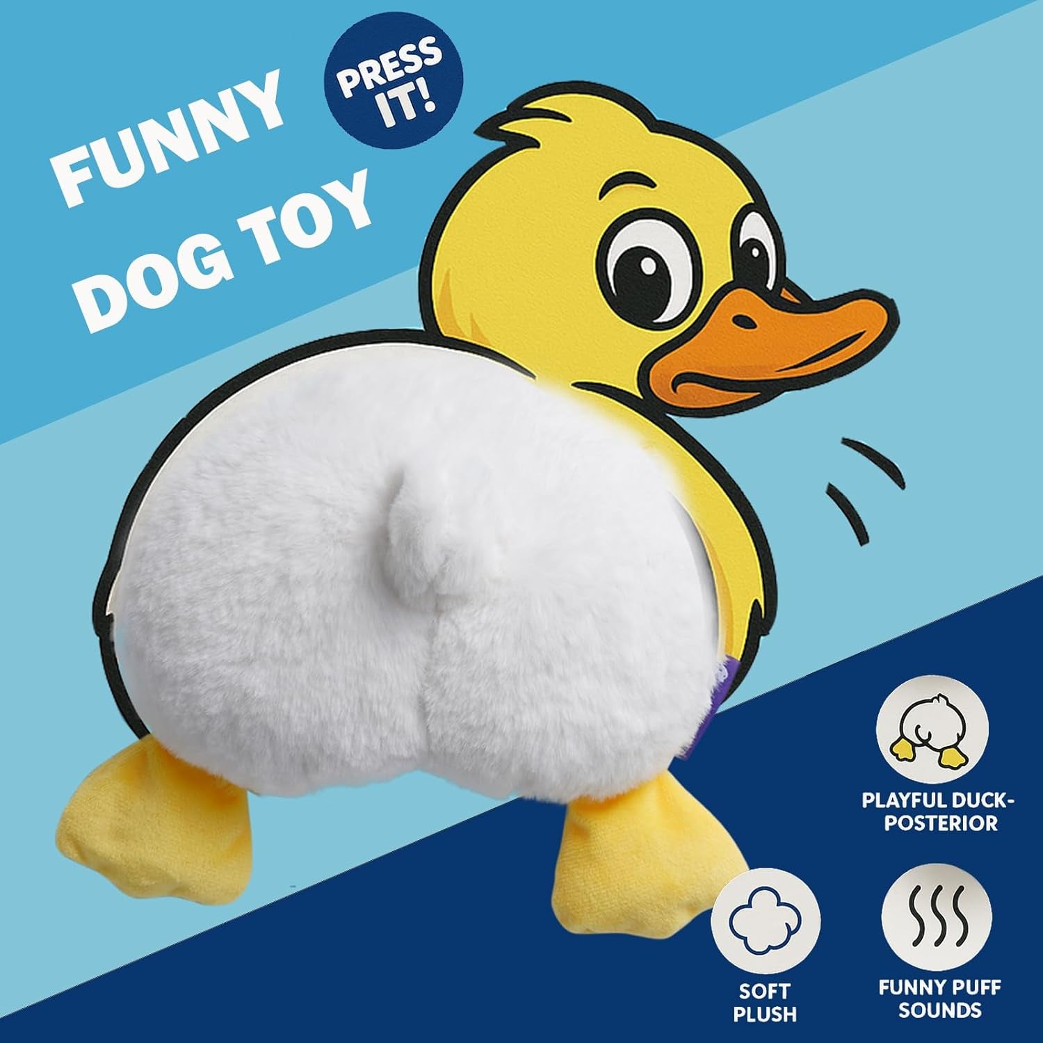 Duck Butt Funny Puppy Dog Toys, Hilarious Duck-Posterior Plush Dog Toy Emit Humorous Puff Sounds, Cute Stuffed Puppy Toys for Small Medium Large Dogs Accompany and Anxtiety Relief