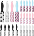 Set of variously designed lint rollers with different patterns and colors.