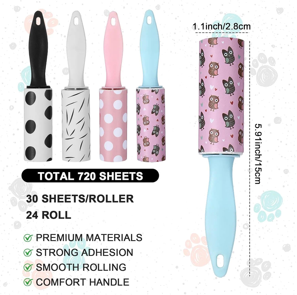 Set of four fabric rollers with different designs and a measurement label on a white background.
