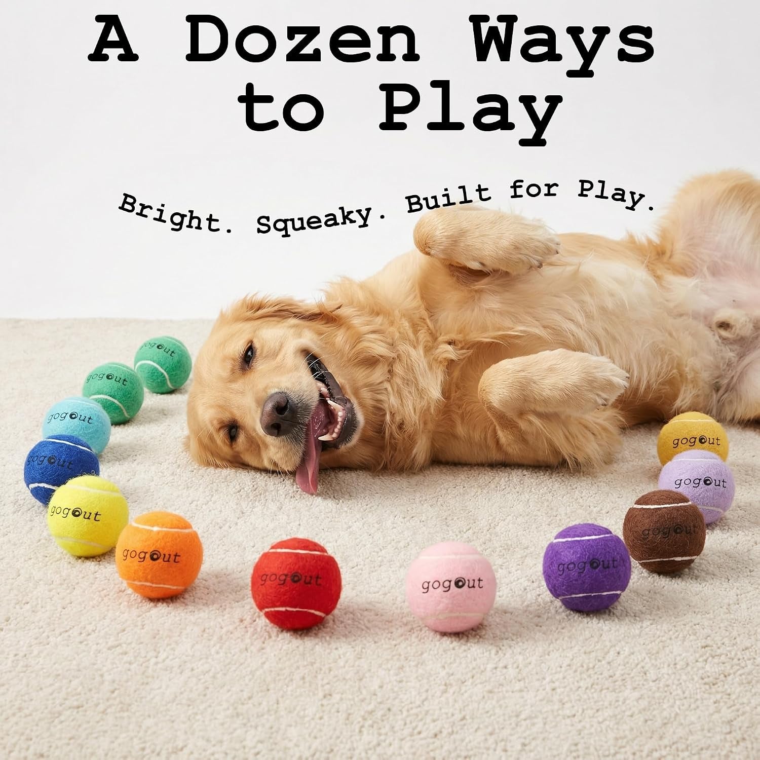 Squeaky Fetch Balls for Dogs, Rainbow Dog Ball Box, Multicolor Tennis Balls for Dogs, 12 Count Gift-Ready Set, 2.5 Inch Large