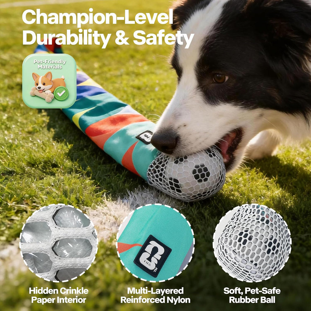 Official FIFA World Cup 2026 Edition, Fetch Dog Ball Toy with Tail, Interactive Throw & Catch Toy for Medium & Large Dogs, Rubber Ball with Nylon Tail for Exercise & Boredom Relief