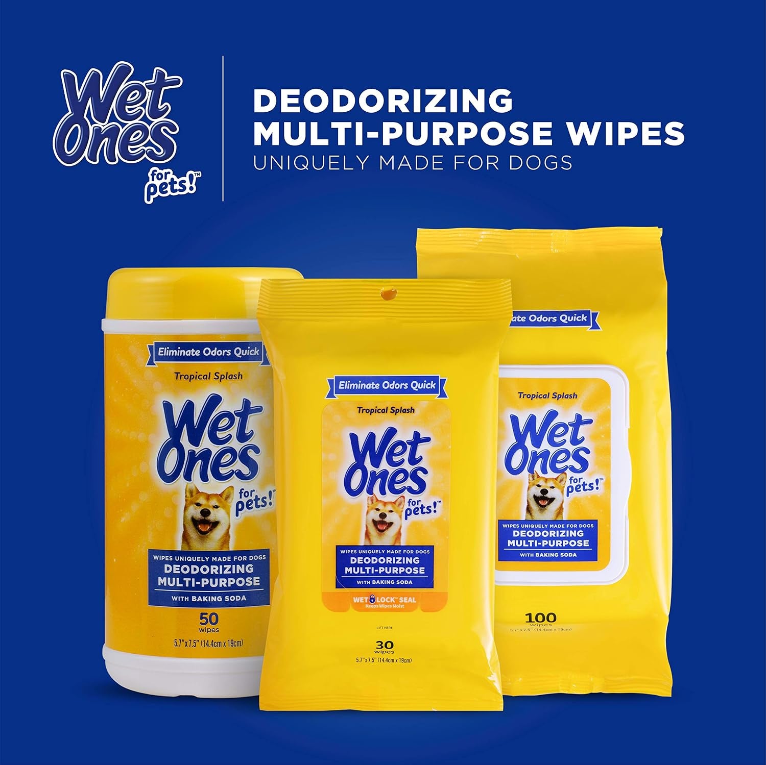 for Pets Deodorizing Dog Wipes with Baking Soda, Tropical Splash Scent - Multipurpose Deodorizing Pet Grooming Wipes in Resealable Canister, 50 Count - 12 Pack | Baking Soda Formula, Multipurpose Grooming Wipes, Resealable Canister, for Daily Deodorizing Use, Gentle
