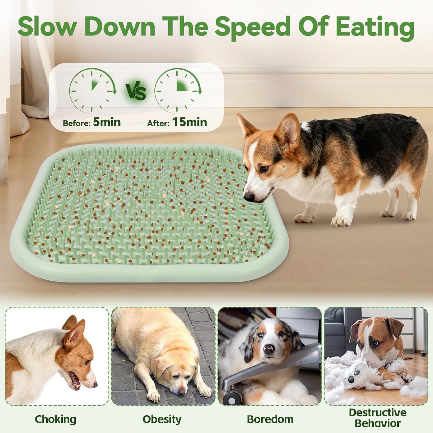 Snuffle Mat for Dogs, 23.6" X 23.6" Silicone Dog Feeding Mat Sniffing Interactive Feeding Game Encourages Natural Foraging Slow Feeder for Small/Medium/Large Dogs, Indoor & Outdoor (Green)