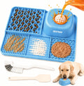 Dog Lick Mat & Slow Feeder Bowl Combo, Enrichment Toy with Puzzle Dome, 4-Texture Silicone Licking Mat for Anxiety Relief, Slow Feeding, Boredom Buster with Cleaning Brush & Silicone Spatula (Blue)