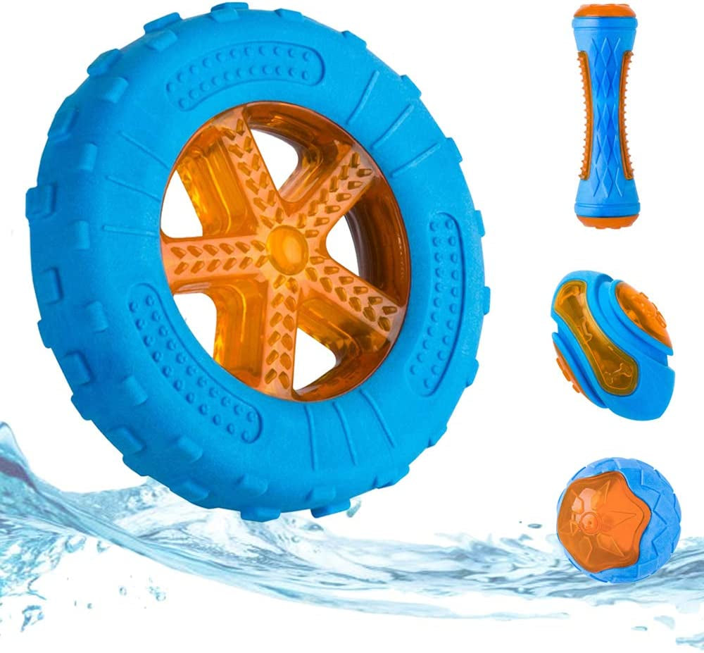 Dog Squeaky Toys Pack 4 Pcs, Pool Toys, Floating Toys for Interactive Fetch & Play, Dog Beach Toy Set, TPR