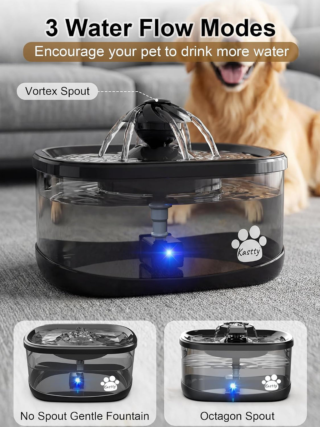 9.5L Dog Water Fountain,Large Pet Water Fountain for Dogs inside | 2.5Gal Quite Dog Water Bowl Dispenser with Water Window & Led,Dog Water Bowl with Multi-Filtration for Pets(Fs82,Black)