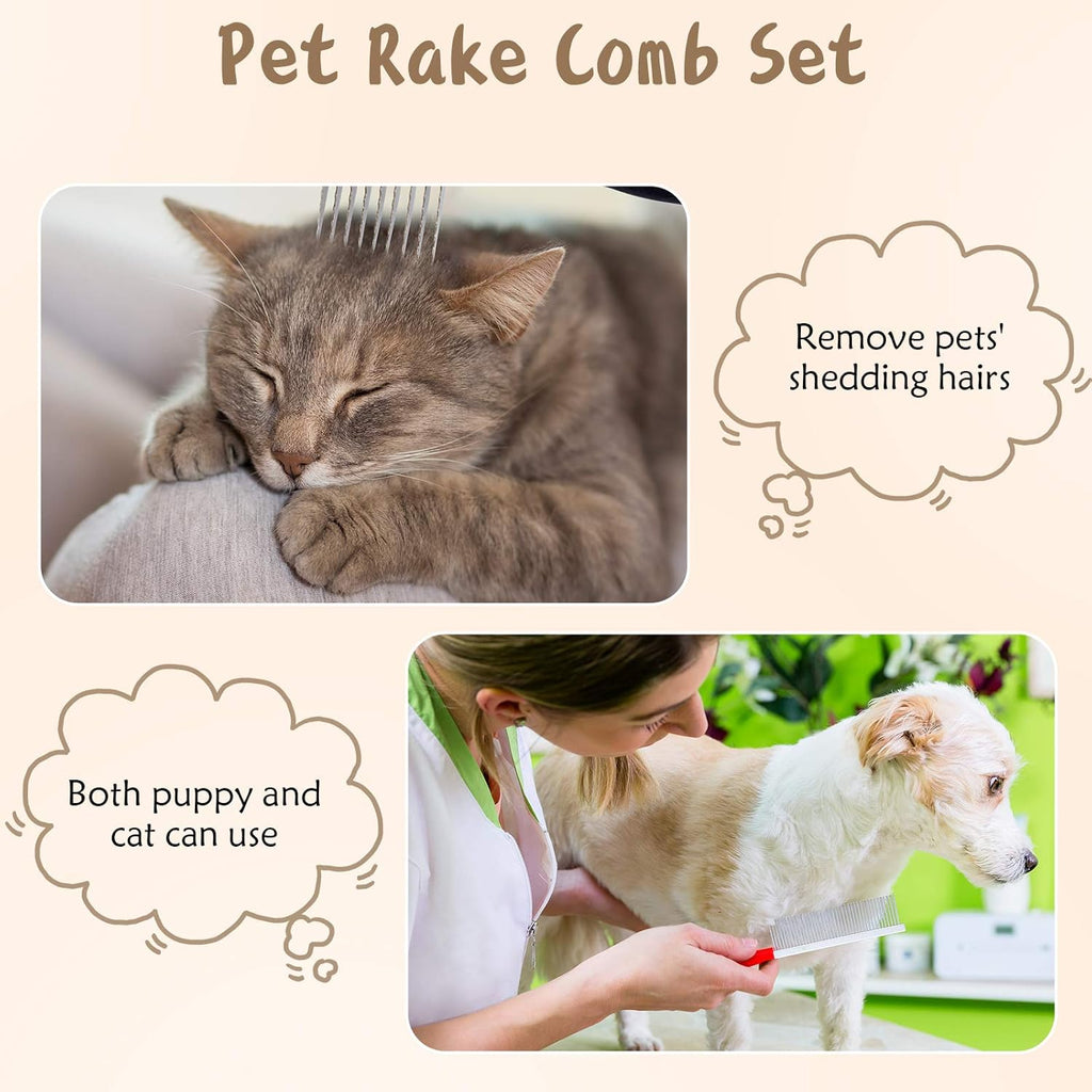 4 Pieces Pet Grooming Kit - Dematting Combs, Slicker Brush, and Steel Comb for Removing Knots and Hair from Dogs, Cats, and Poodles