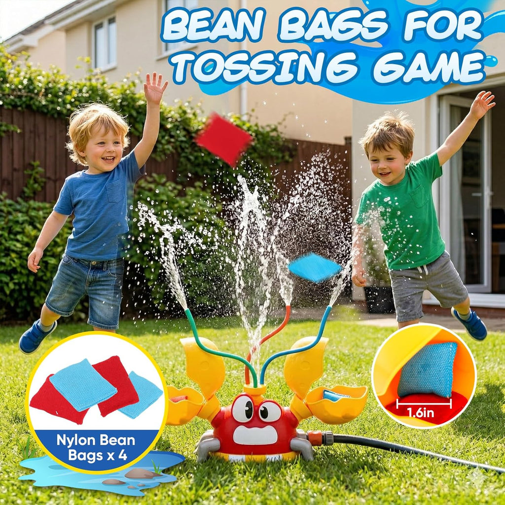 Water Sprinkler for Kids, Summer outside Water Toys Attached to Garden Hose with 3 Spray Patterns & 4 Bean Bags for Toss Game, Kids Sprinklers for Yard Lawn Pool Games for Age 4-12 Yr Old Boys Girls
